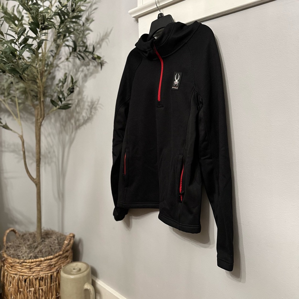 Spyder Men's Black/Red 1/4 Zip Pullover Hoodie